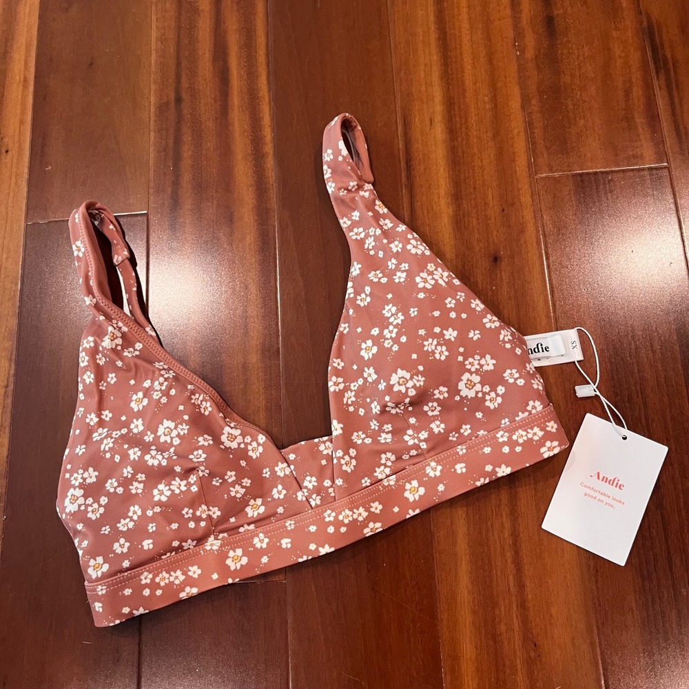 Andie Tahiti Bikini Top Swim Ditsy Floral Rose Flower Pink New Sz Extra Small XS